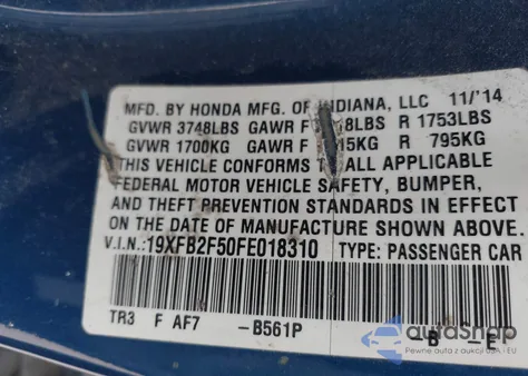 2015 Honda Civic Lx из США, поврежденный, VIN 19XFB2F50FE018310